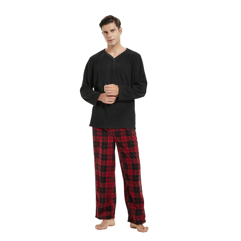 U2SKIIN Couple Pajama Sets, Plaid Pajama Set for Men and Women Soft Warm Pjs Set Black/Red-Black Plaid Mens Large - Image 4